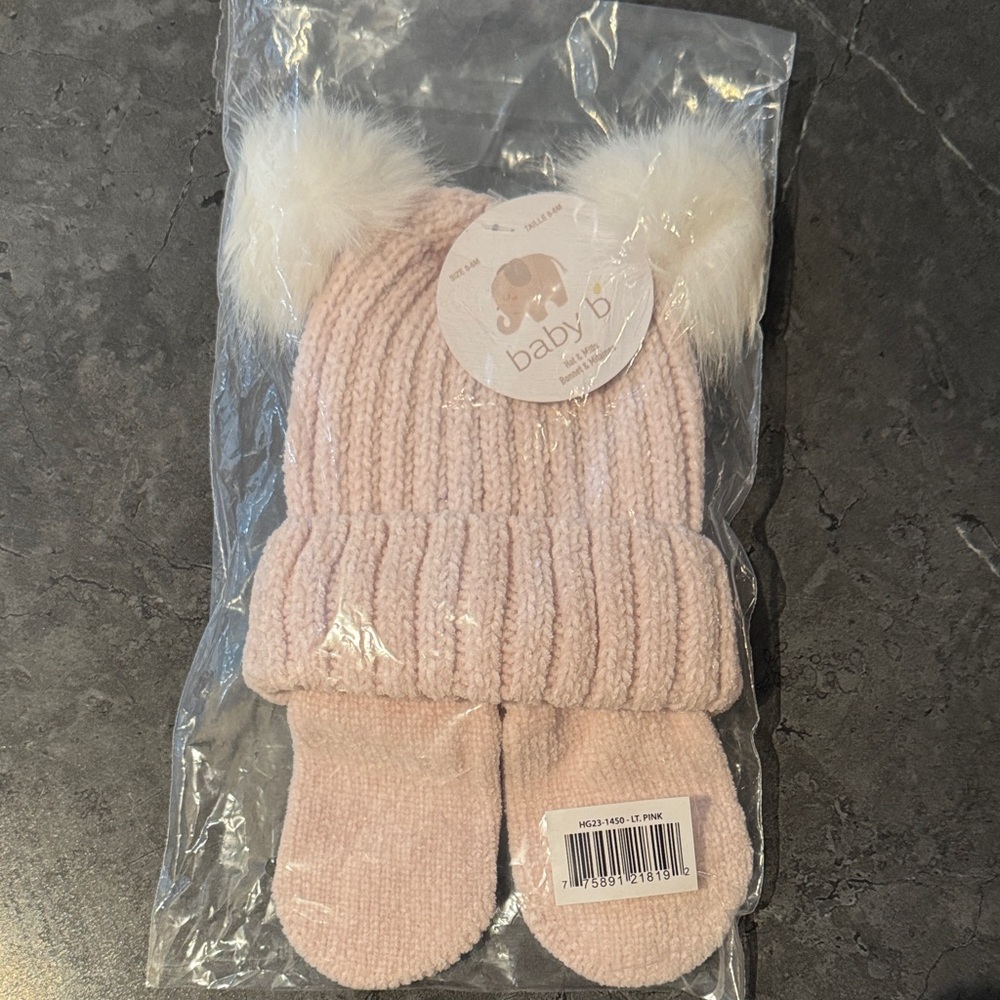Newborn Pink Knit Hat and Mittens Set